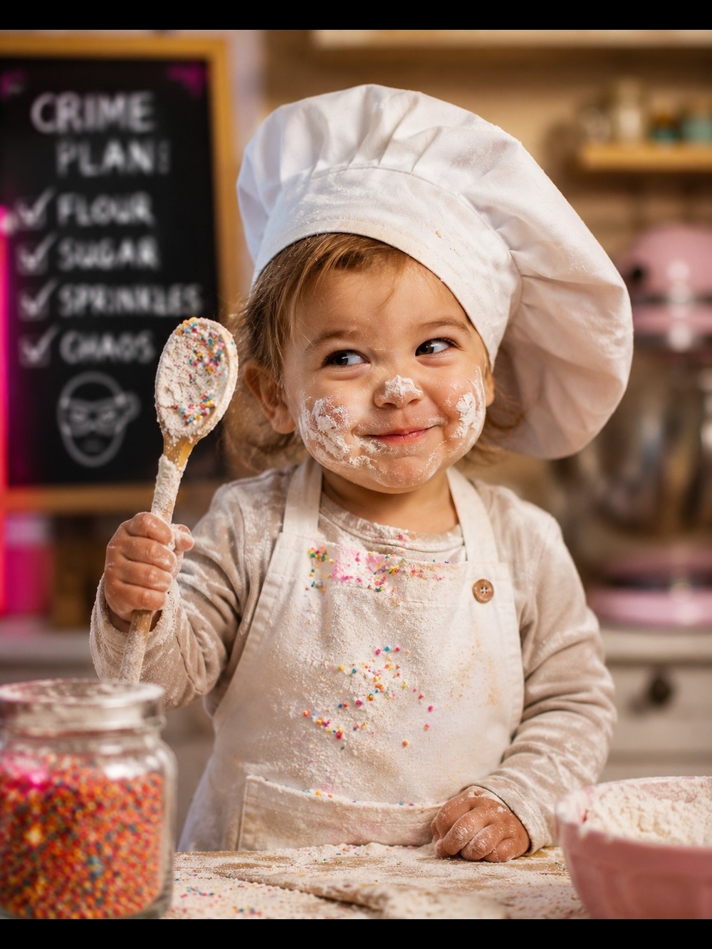 Kids Chef  A.I Art Print- Cute Little Baker in White Chef Hat. 8x10 Frame - Picture 2 of 2